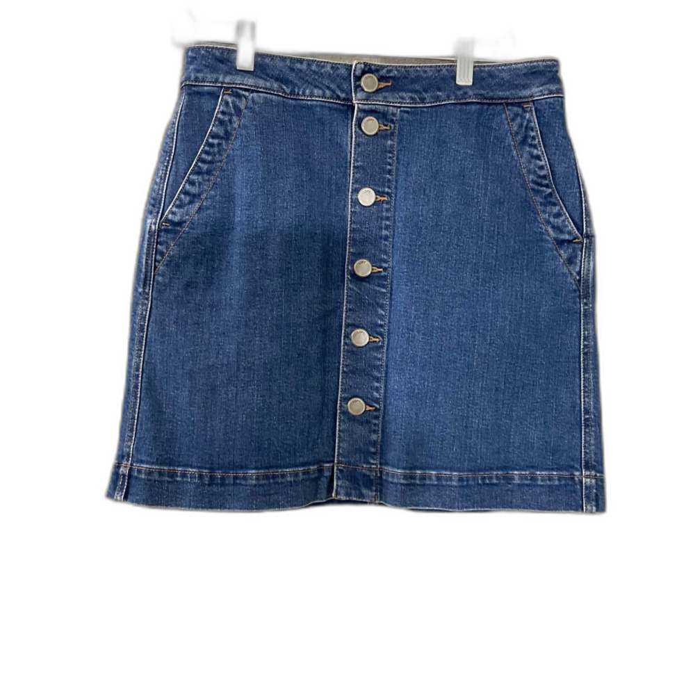 Loft Button Up Jean Mini Skirt Women's size 8 Blue pockets